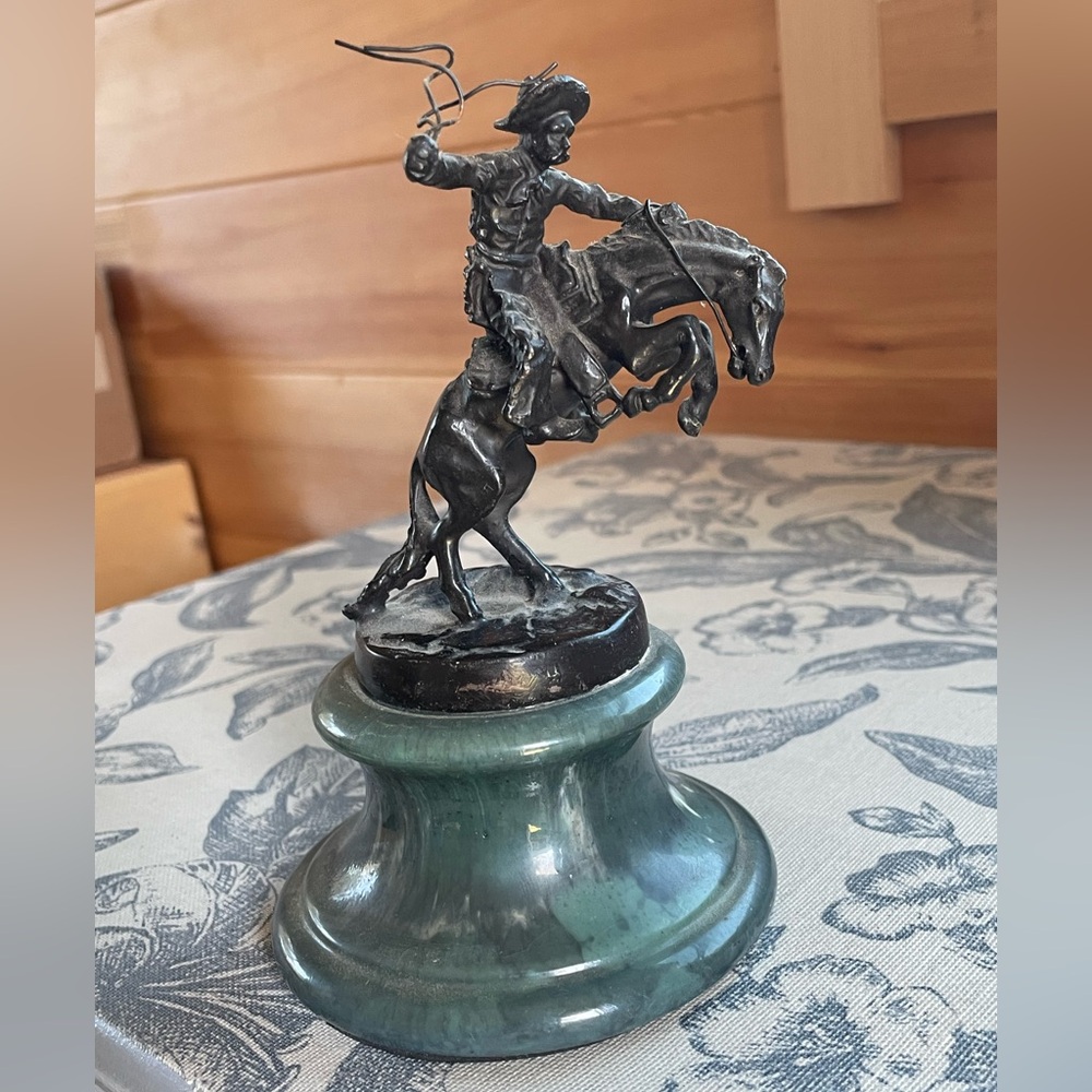 Bronco Buster by Frederic Remington Americana Bronze Statue with Marble Base